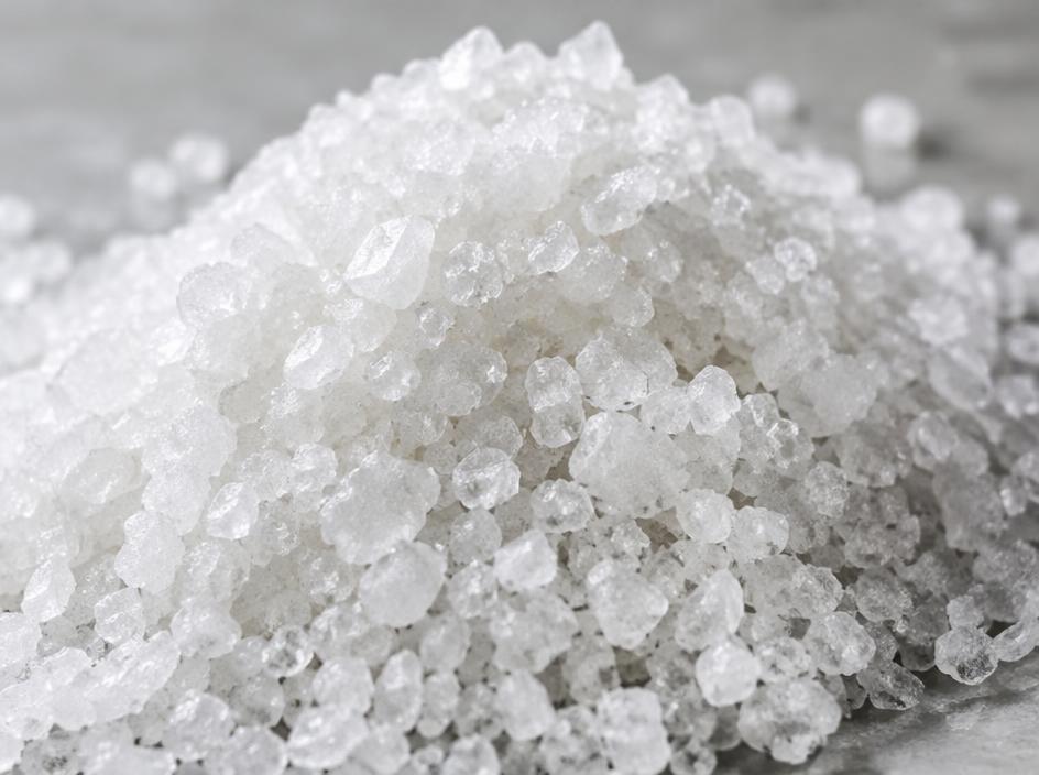 Close-up of white refined salt crystals